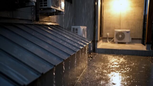 Heavy Rain Floods Residential Building Entrance.
