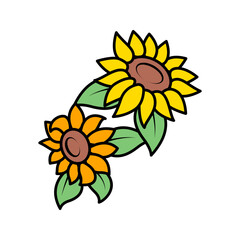 Side Bouquet Sunflower Flat design style angled double flowers for greeting cards and packaging © RAVIAN