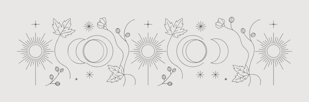 Spring equinox celestial line art &ndash; Great for seasonal greetings.