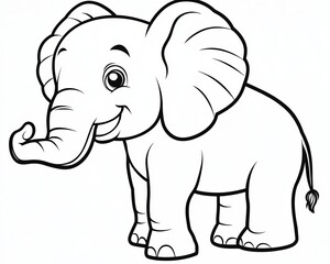 Obraz premium Cute Cartoon Black Outline Elephant Enjoying Playtime in a Fun Jungle Setting for Kids Projects