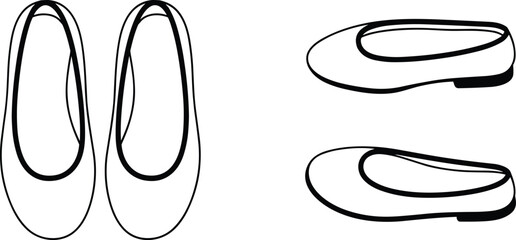 Simple outline of two pairs of ballet flats or ballet slippers shown from different angles shoes footwear © Daniel Rivera