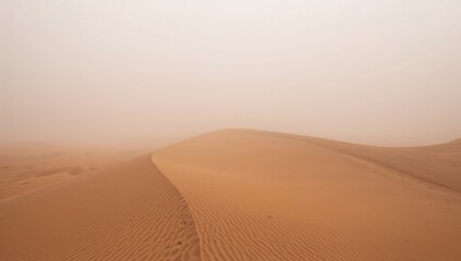 Sand Dunes Stretch Across the Horizon Under a Hazy Sky in the Desert During Late Afternoon
