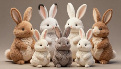 Fototapeta premium Adorable group of stuffed rabbits in various colors and sizes