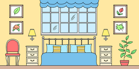 Bedroom graphic color home interior sketch illustration vector 