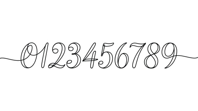  continuous one line numbers typography illustration from zero to nine, minimal linear numeric design for counting, education, infographics, posters and creative concept