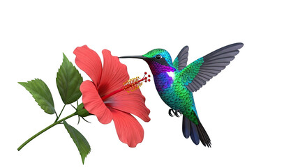 Fototapeta premium Hummingbird Feeding on Red Hibiscus Flower
