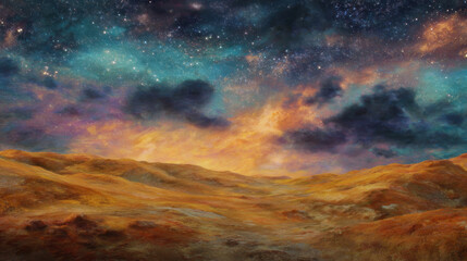 Fototapeta premium Colorful sky over a desert landscape during sunset