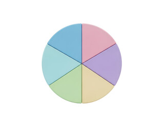 Fototapeta premium A colorful pie chart divided into five equal segments of different colors isolated on transparent background
