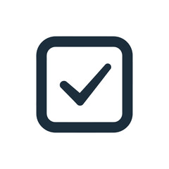 Checkmark icon in rounded square frame viewed straight on digitally