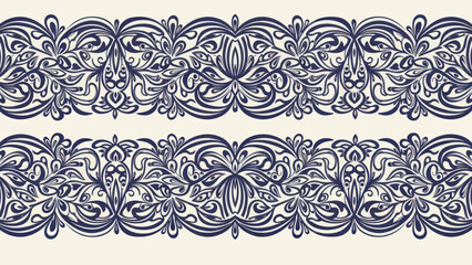 Elegant Dark Blue Floral Border Design on Cream Background.