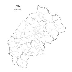 Obraz premium Vector Map of Lviv Oblast with Administrative Subdivisions of Raions (Districts), Hromadas (Communities) and Urban Raions (City Districts) of Lviv - Ukraine 2026