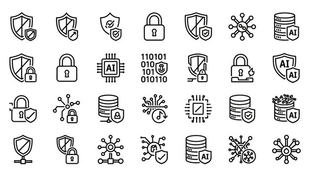 Cybersecurity Icons Set for Protection and Safety.