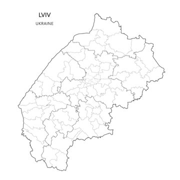 Vector Map of Lviv Oblast with Administrative Subdivisions of Raions (Districts), Hromadas (Communities) and Urban Raions (City Districts) of Lviv - Ukraine 2026
