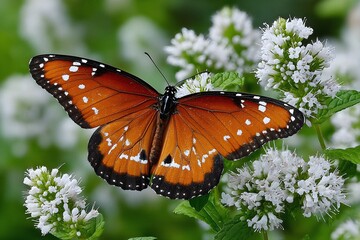 Vibrant Butterfly Perched on Colorful Flowers