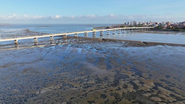 Sunset In Jose Sarney Bridge At Sao Luis In Maranhao Brazil. Anil River Scene. Jose Sarney Bridge. Jose Sarney Bridge At Sao Luis In Maranhao Brazil. Scenic Sunset. Tourism Travel. Brazil Northeastern