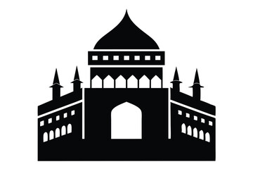 Obraz premium kaaba in makkah silhouette line art vector illustration