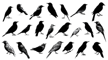 Obraz premium A simple illustration showing a collection of black bird silhouettes with wings spread in nature style vector art