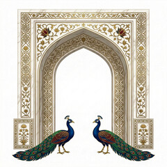Ornate Archway Featuring Two Peacocks