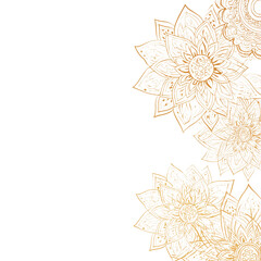  a vector illustration of a gold mandala pattern, with a white background, a flat design, simple shapes, hand-drawn elements, a soft and dreamy atmosphere, a light beige color palette, and an elegant 