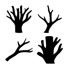 Fototapeta premium Collection of diverse bare tree and branch silhouettes for seasonal and nature-themed designs