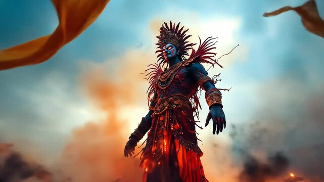 Majestic portrayal of ravana during dussehra, symbolizing the triumph of good over evil