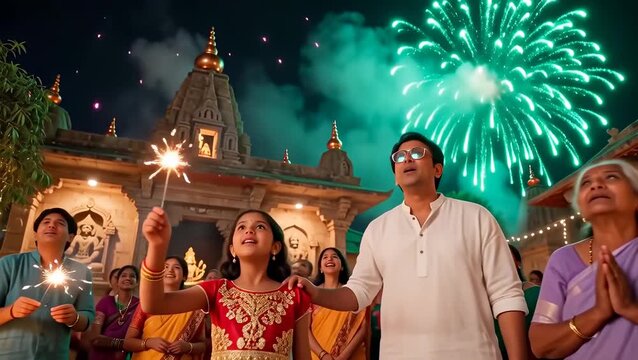 Celebrating Diwali with Family, Fireworks, and Joyful Traditions at the Temple