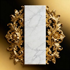 Luxury Baroque Gold Rococo Frame, Elegant White Marble Slab with Text Space for Premium Branding, Invitation, and Certificate Design