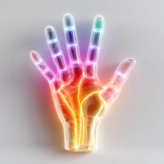 Naklejka premium Glowing X-Ray Transparent Hand Anatomy with Nerves, Futuristic Medical Illustration