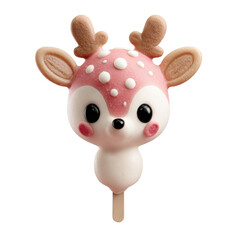 Cute deer-shaped popsicle on a wooden stick with pink and white colors