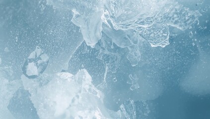 Fototapeta premium Ice Cubes Floating in Water Create a Vibrant Scene of Cold and Clarity in a Close View