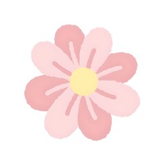 Soft pink flower illustration with light yellow center, simple floral botanical element for spring decoration.