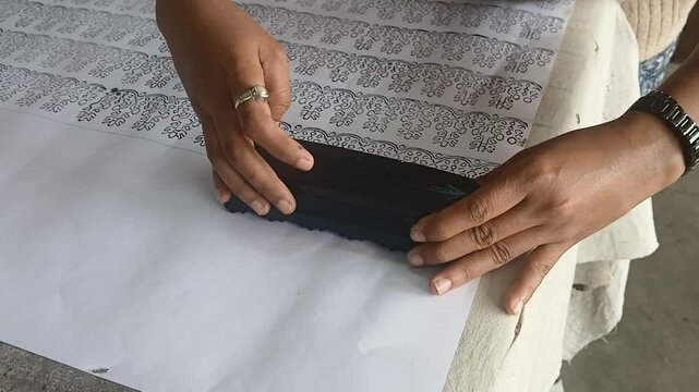 Students learning block printing in India