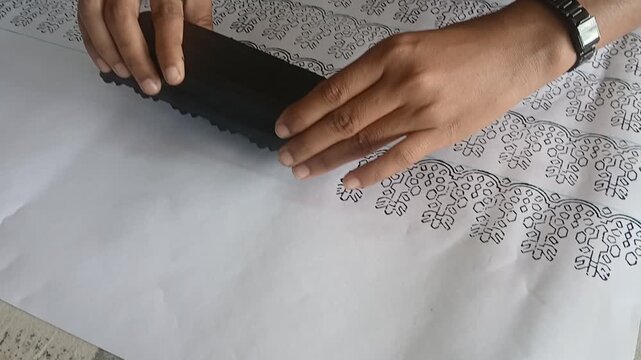 Students learning block printing in India