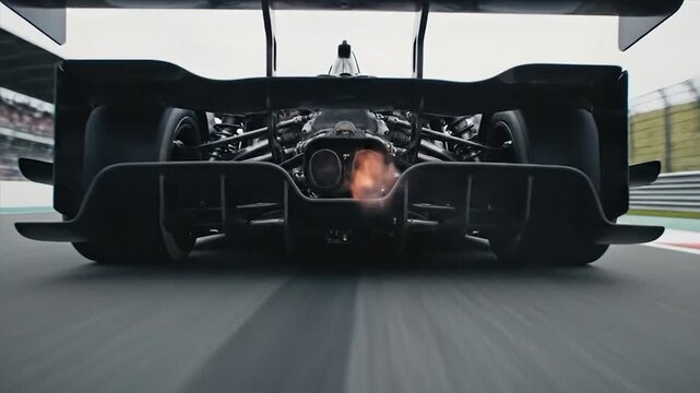 Formula 1 Race Car Accelerating on Track with Sparks Flying.