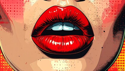 Closeup of Womans Red Lips and Tongue.