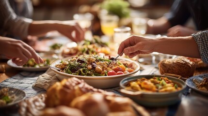 Obraz premium Delicious Family Meal at Gathered Table