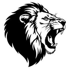A fierce lion's head illustration with a bold mane and open mouth. isolated on transparent background, Vector