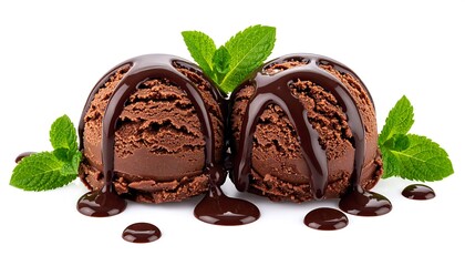 Chocolate ice cream with chocolate sauce.