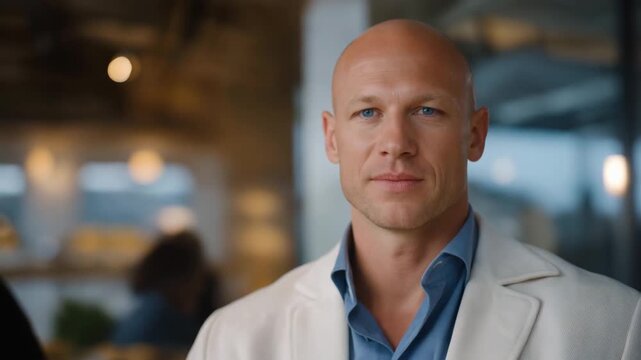 A balding man's head appears in profile during a motivational speaking event, conveying confidence and charisma as he shares his wisdom with an engaged audience. cinematic color correction, natural