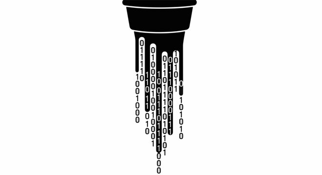 Abstract representation of digital data flowing like liquid from a funnel.