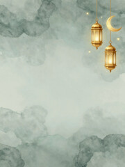 Dreamy Ramadan Mist Background with Hanging Lanterns