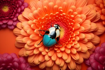Blue Ladybug Orange Gerbera Daisy