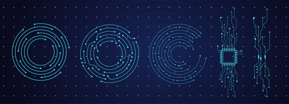 Technology circuit set board texture, circle line dots connection. Electronic motherboard, data, electrical board, cpu. Innovative Electronic Network. Technology background, design elements