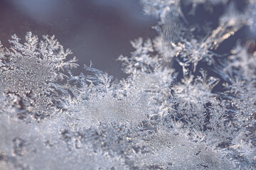 Decorative Frost Texture with Dense Ice Crystals on Glass.  The image works as a decorative winter surface rather than an empty background