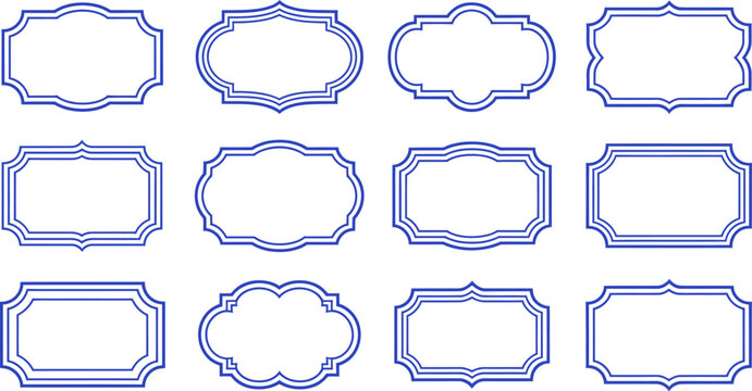 Twelve Elegant Blue Decorative Frames and Borders, Perfect for Vintage Labels and Design Projects