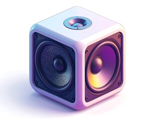 Obraz premium A 3D rendered speaker with two visible speakers on its sides