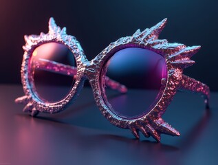 Unique artistic sunglasses displaying futuristic fashion style