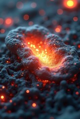 Glowing cellular structure emitting energy and light particles