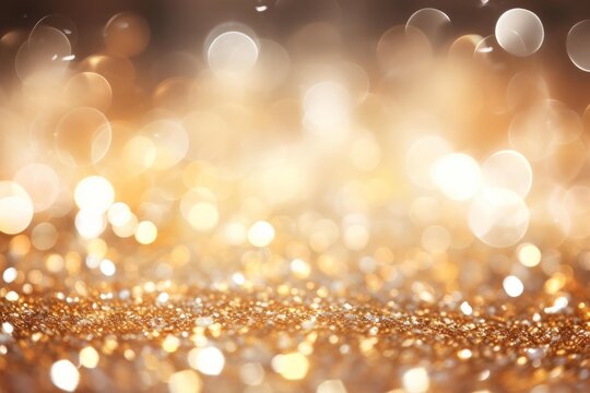Golden glitter sparkling with warm bokeh lights creating a festive abstract background