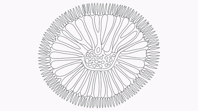 Sycon sponge longitudinal section illustrating the syconoid body plan with clearly visible radial canal system rendered as a precise scientific anatomy diagram on a clean neutral background